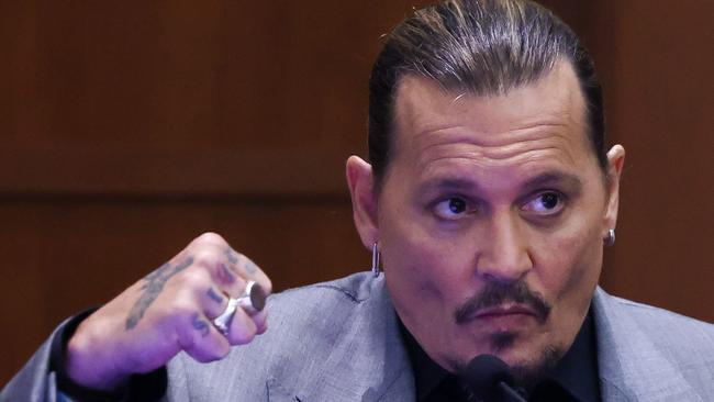 Actor Johnny Depp speaking at the defamation trial. Picture: Evelyn Hockstein