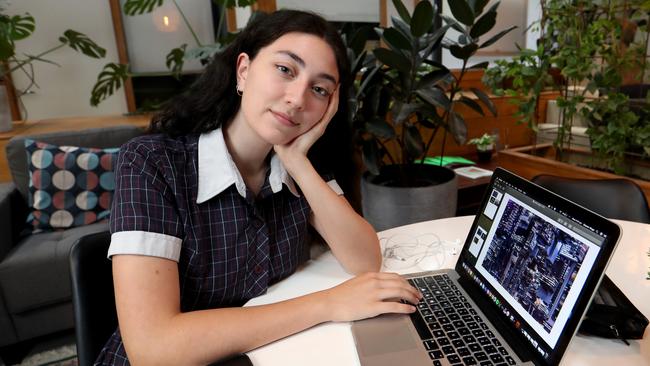 Ellie Singe, 17, is embarking on online learning when her school St Michael's in Melbourne closes. Picture: David Geraghty