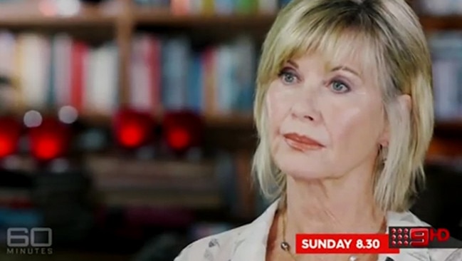 Olivia Newton-John has opened up about her cancer battle in an emotional interview with 60 Minutes. Picture: Nine