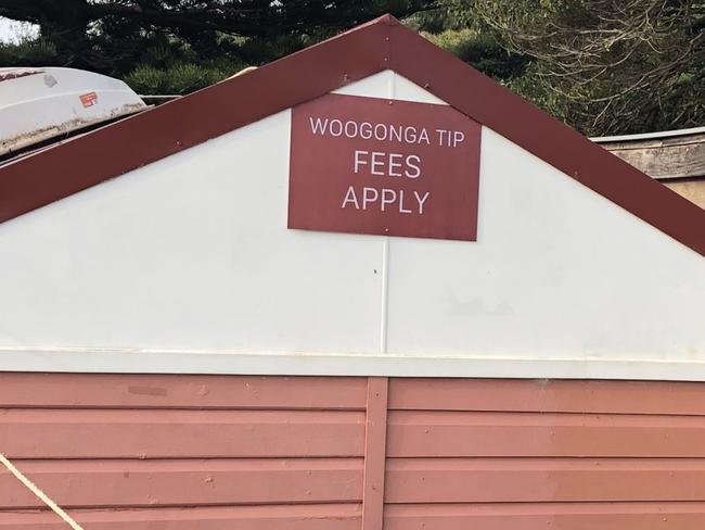 The anglers' hut at Fishermans Beach, Collaroy, showing signage added for the TV shoot. Picture: Manly Daily