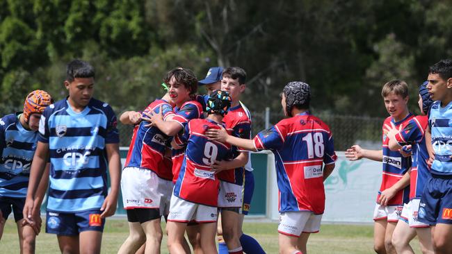 Action galleries of the junior rugby union grand finals, match played at Surfers Paradise Home Ground. Helensvale Hogs Vs Bond Uni Pirates under 14s division. Picture Mike Batterham