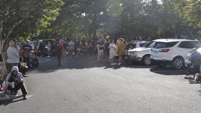 Hundreds of customers and workers were evacuated to the KFC car park. Picture: Lillian Watkins