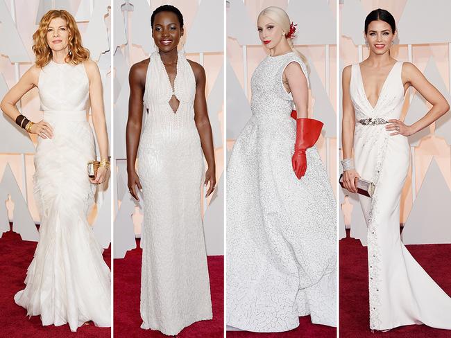 Rene Russo, Lupita Nyong’o, Lady Gaga and Jenna Dewan Tatum at the Oscars 2015 red carpet. Picture: