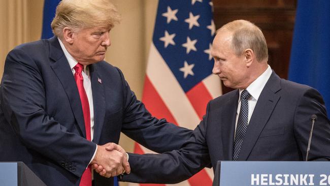 Donald Trump and Vladimir Putin in 2018, during their Helsinki summit. Picture: Chris McGrath/Getty Images