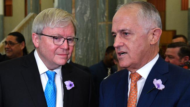 Sky News will air a documentary on Sunday exploring similarities between former PMs Kevin Rudd and Malcolm Turnbull. Picture: AAP Image/Mick Tsikas