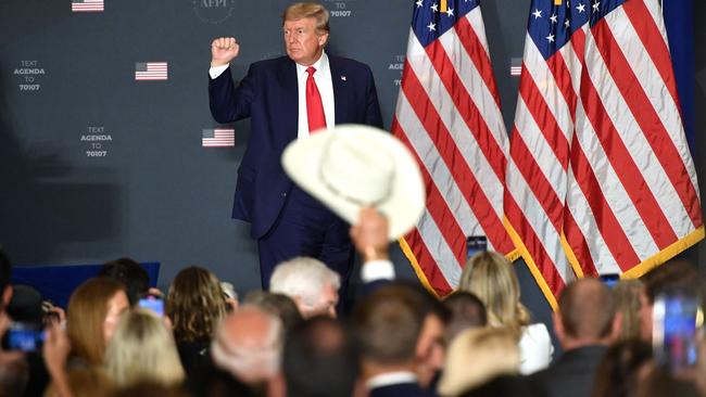 Donald Trump speaks at the America First Policy Institute Agenda Summit in Washington. Picture: AFP.