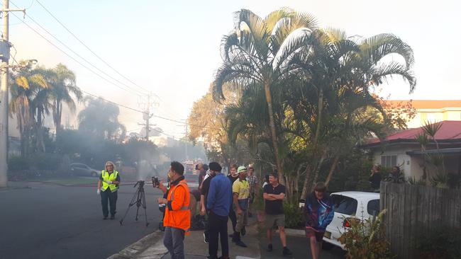 Crowds at Spendelove Ave in Southport where a fire broke out this afternoon.