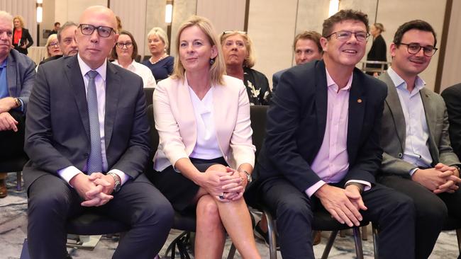 Gold Coaster David Stevens launched his new book, Dignity and Prosperity - The Future of Liberal Australia, at The Langham Hotel to a host of liberal party heavyweights.Local member for Moncrieff Angie Bell with Liberal Leader Peter Dutton. Picture: Glenn Hampson