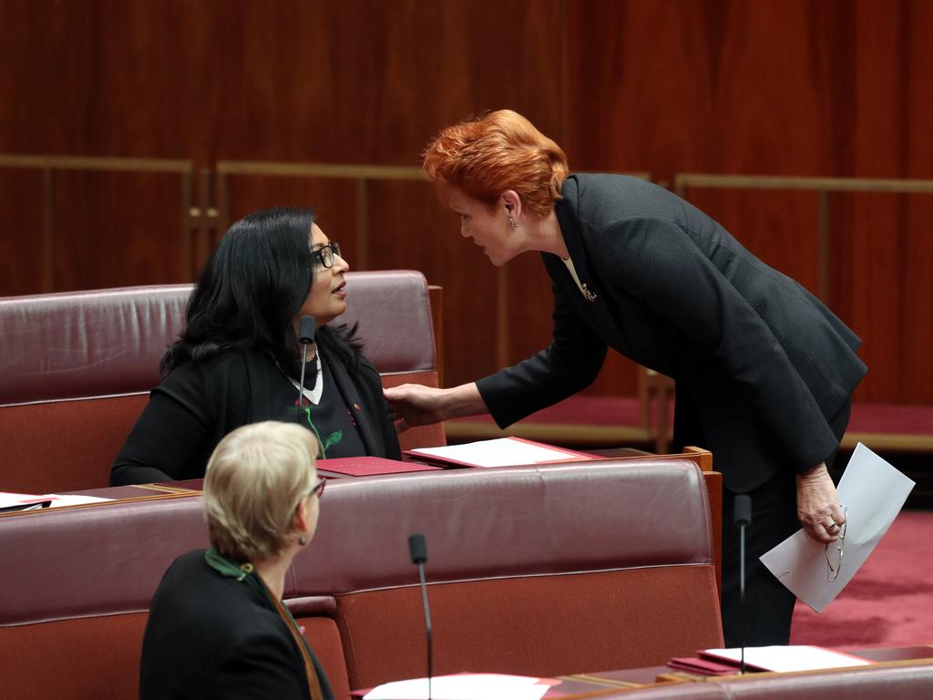 Greens senator Mehreen Faruqi and One Nation senator Pauline Hanson are caught in legal action over a Twitter clash. Picture: Gary Ramage