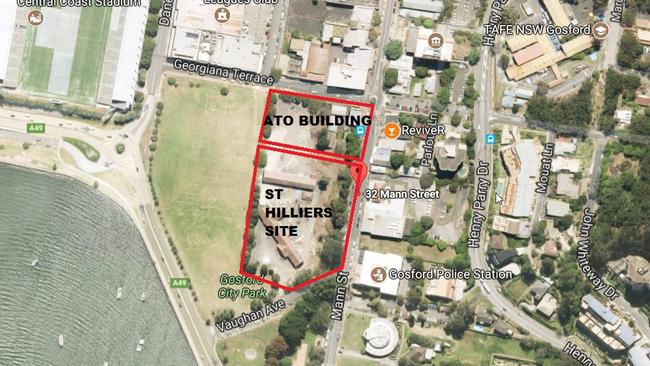 Map showing the approximate location of the St Hilliers Development at 32 Mann Street Gosford. Image: Google maps.