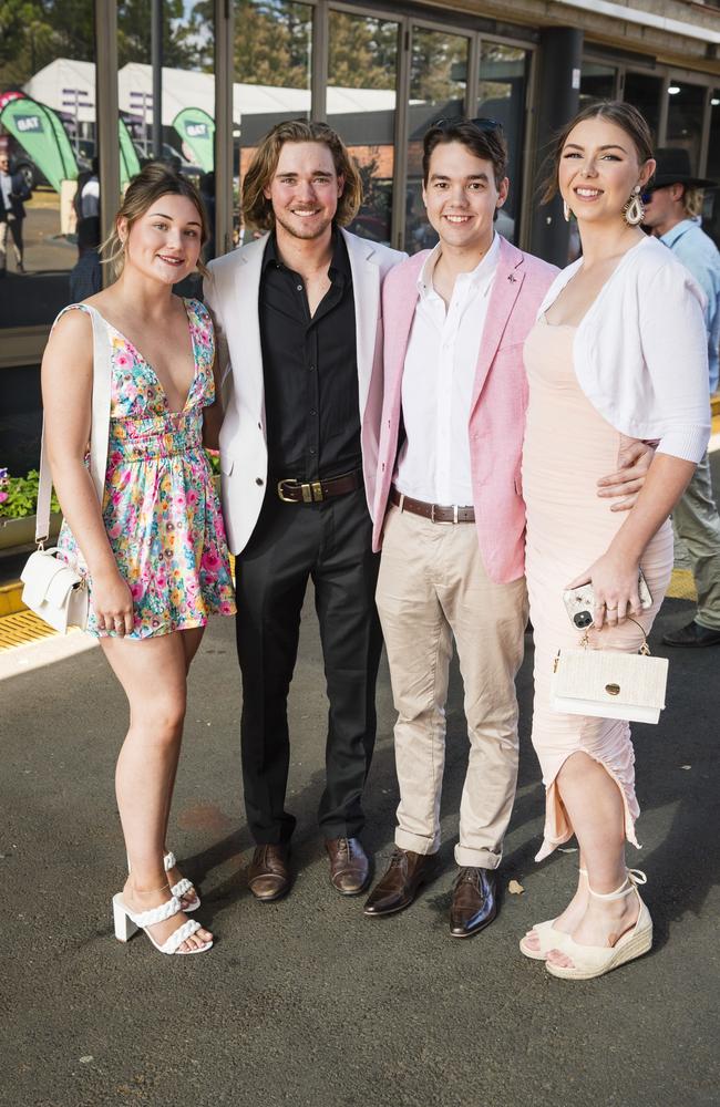 At 2023 Audi Centre Toowoomba Weetwood race day are (from left) Mia Knapman, Liam Coleborn, Josh Zirbel and Kate Owen. Picture: Kevin Farmer