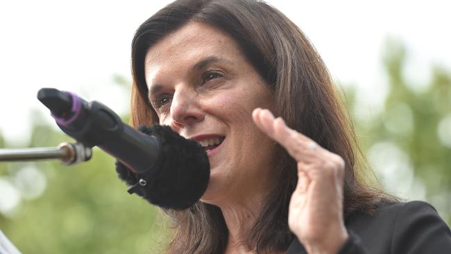 Julia Banks addresses the crowd. Picture: Jason Edwards