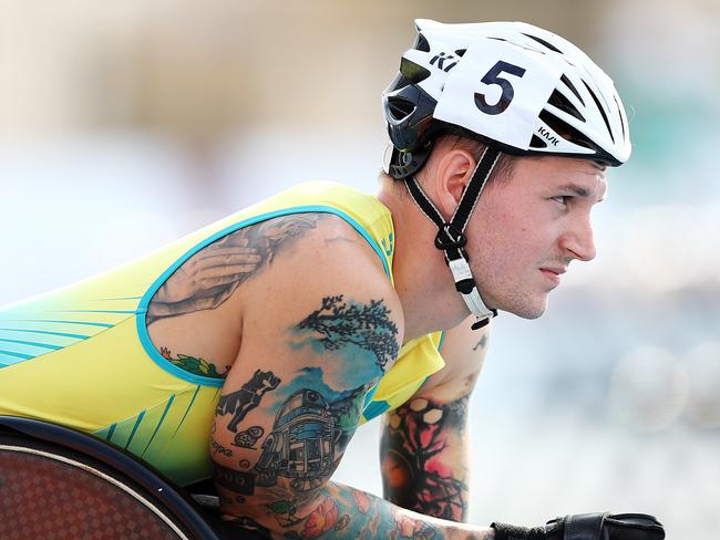 DUBAI, UNITED ARAB EMIRATES - NOVEMBER 10: Rheed McCracken of Australia looks on ahead of the first round of the 100m T34 on Day Four of the IPC World Para Athletics Championships 2019 Dubai on November 10, 2019 in Dubai, United Arab Emirates. (Photo by Bryn Lennon/Getty Images)