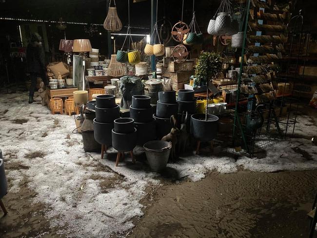 Hail inside the Karkoo Nursery in Oakbank.