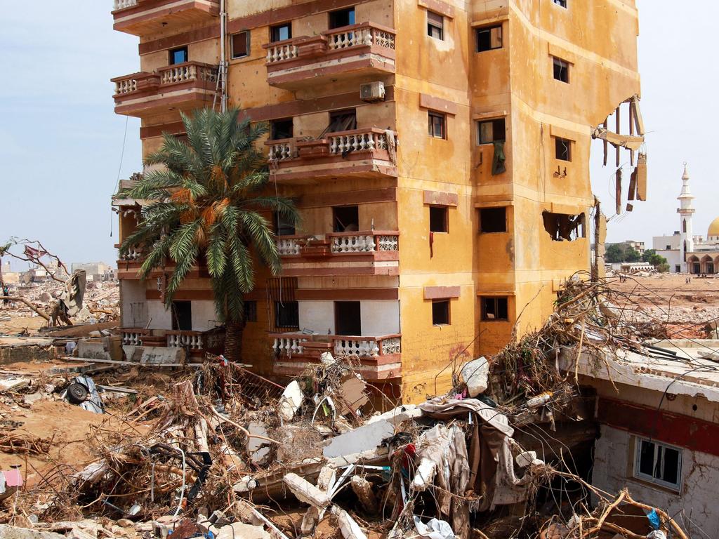 An area damaged by flash floods is pictured in Derna, eastern Libya, on September 11, 2023. (Photo by AFP)