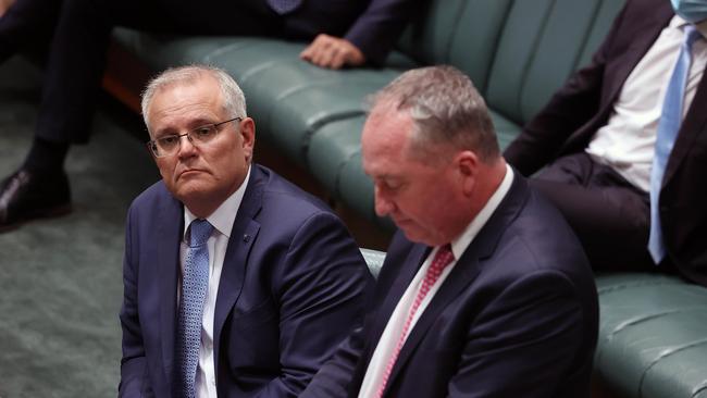 Prime Minister Scott Morrison and Barnaby Joyce made an official apology to victims of sexual harassment, bullying and violence in the building, in the House of Representatives in Parliament House in Canberra. Picture: NCA Newswire/Gary Ramage