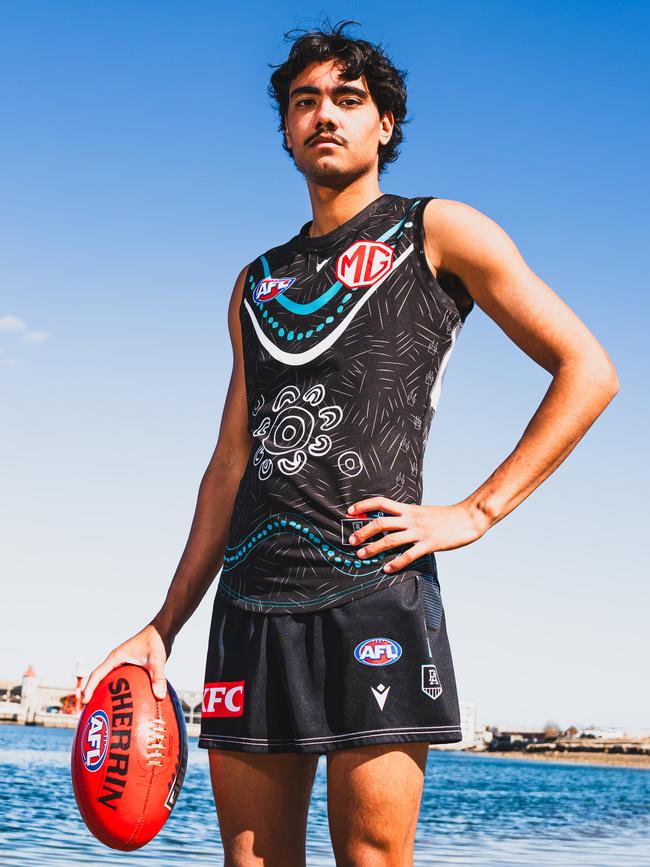 Port Adelaide's Jase Burgoyne in the Power's Sir Doug Nicholls Round guernsey. Photo credit Matt Sampson