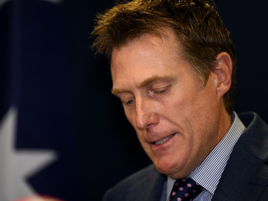 Christian Porter teared up while denying the allegations. Picture: Sharon Smith/NCA NewsWire
