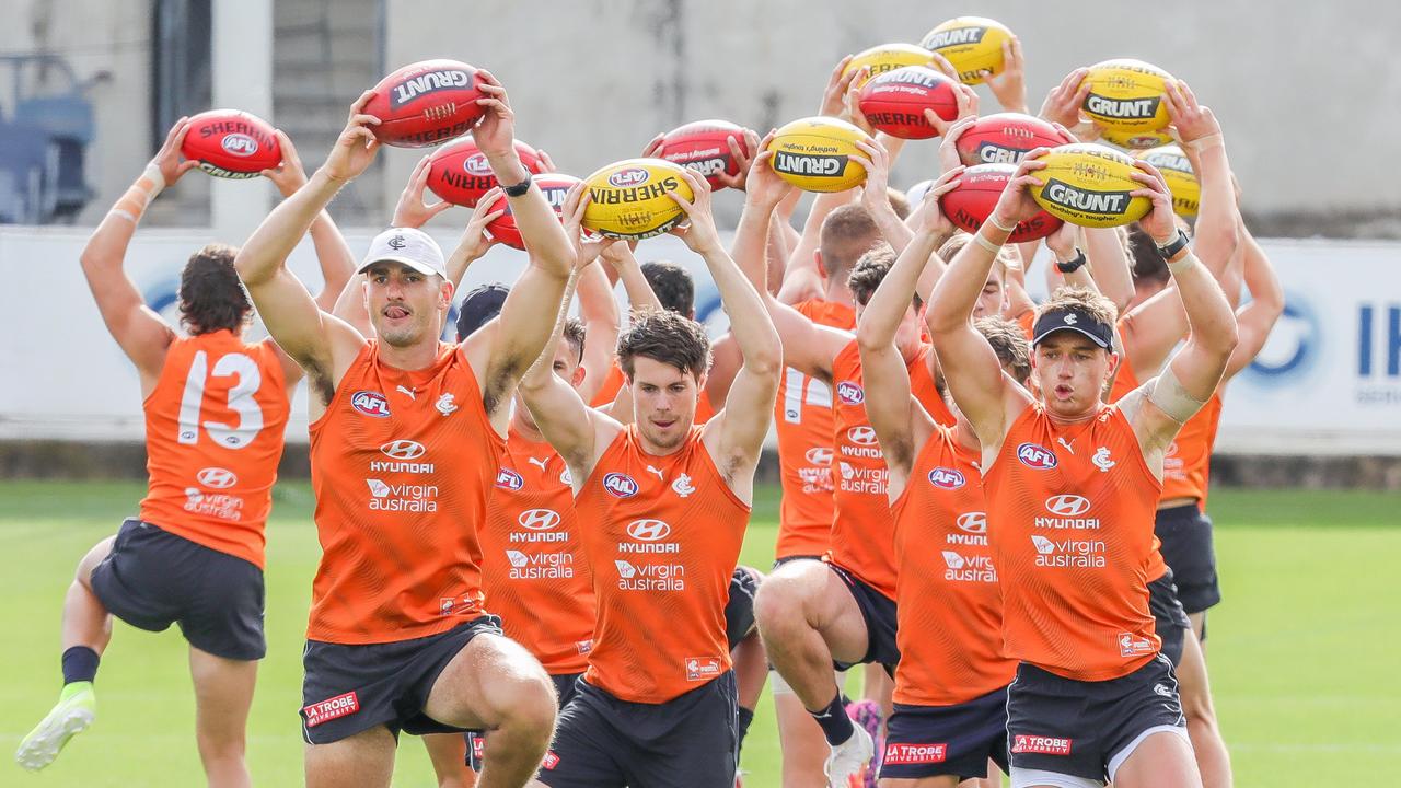 The Blues are in the thick o the pre-season grind. Picture: Tim Carrafa