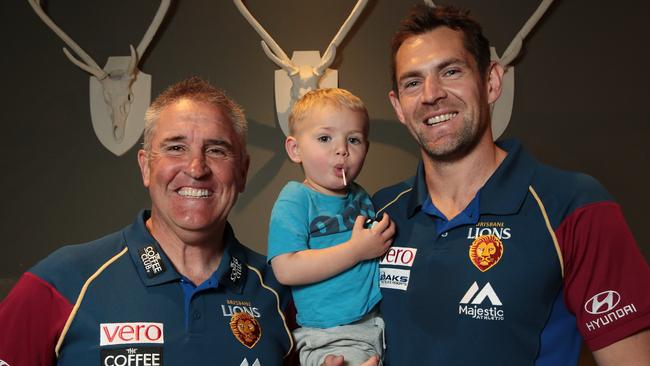 Two former Hawks are now in leading roles at the Brisbane Lions, in senior coach Chris Fagan and veteran defender Luke Hodge. (AAP Image/Stefan Postles)