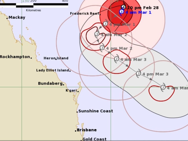 Alfred may move slowly towards the southern Queensland coast mid-next week. Picture: Bureau of Meteorology