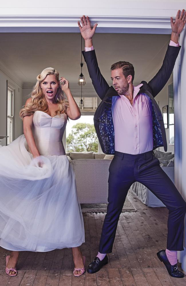 All Aboard! Sophie Monk is piggybacked by her husband Joshua Gross