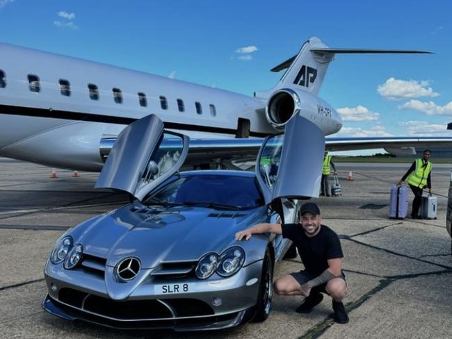 Portelli with his private jet and his SLR McLaren 722S.. Picture: Instagram