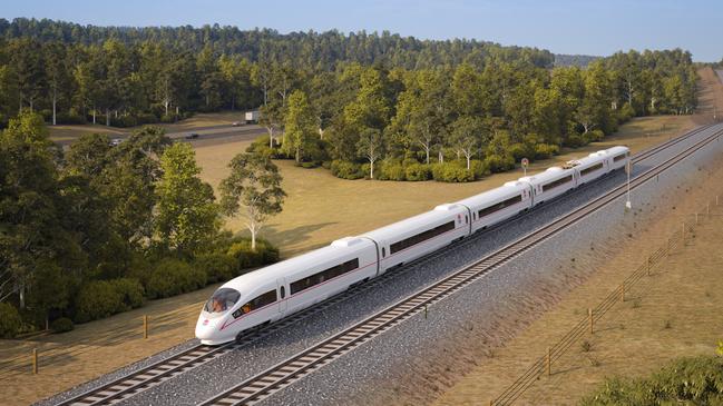 An artist impression shows 3D renderings of a newly proposed high speed rail system connecting Sydney with Wollongong, Canberra and Newcastle. Picture: Supplied