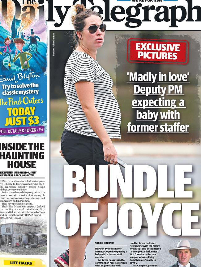 The Daily Telegraph front page, breaking the story of the affair and pregnancy.