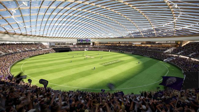 Detailed plans for Hobart’s new AFL stadium reveal an immediate $60m cost blowout, high visual impacts and negative cost-benefit analysis, but mark a significant milestone in advancing the project. Picture – Supplied