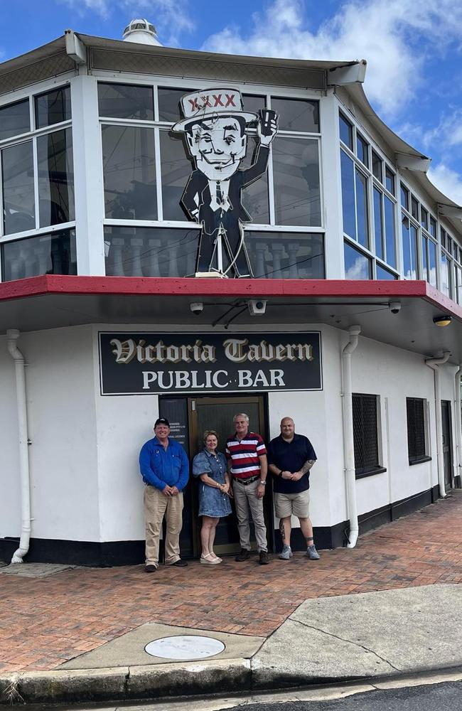 Sue Mitchell and Tony Hancock with new Victoria Tavern owners John Klein and Stephen Roberts.