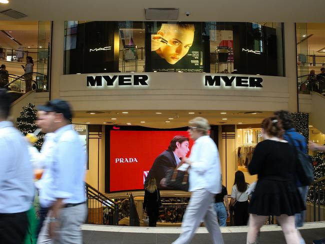 SYDNEY, AUSTRALIA : NewsWire Photos - DECEMBER 02 2024; People seen walking past the Myer Retail stores in Pitt street Mall in the Sydney CBD with its Christmas decorations on display with only four weeks till Christmas. Picture: NewsWire / Gaye Gerard