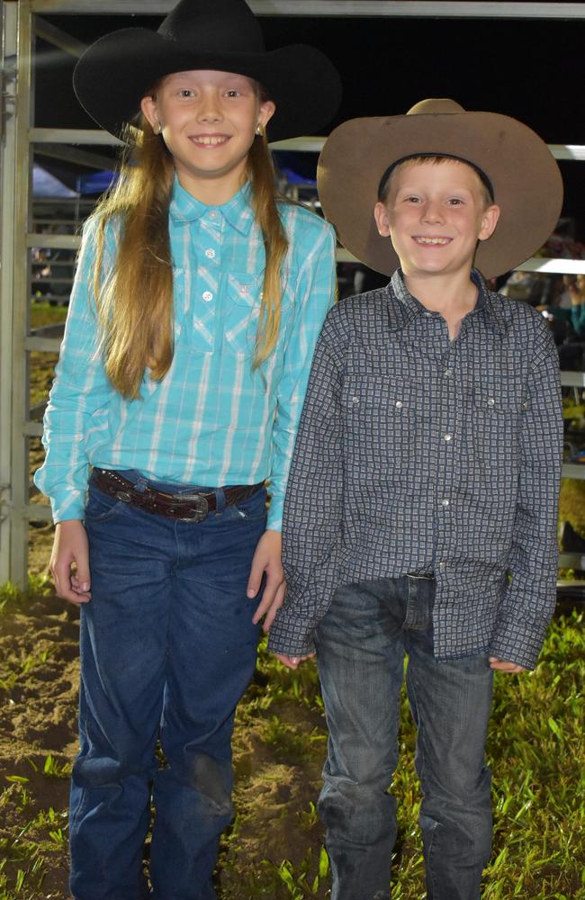 Sophia, 9 and Cooper, 7, Hussey, from Koumala, at the Sarina CRCA Rodeo. Photo: Janessa Ekert