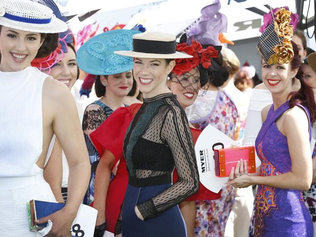 2015 Melbourne Cup Day at Flemington Racecourse. Myer Fashion in the Field. The ladies line up for their chance to impress the judges. Picture: David Caird.