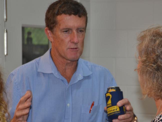 Frank Beveridge speaks to Viv Pearce at The Northern Miner's Mayor debate and Councillor forum at the Charters Towers Golf Club on March 12. Picture: JACOBBE McBRIDE