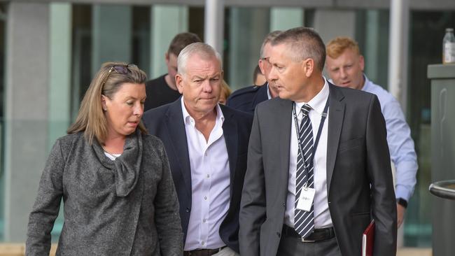 Charlie’s dad, Police commissioner Grant Stevens, arriving with wife Emma at the Adelaide Magistrates Court. Picture: NewsWire / Roy VanDerVegt