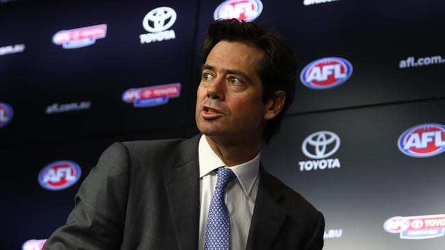 AFL chief executive Gillon McLachlan has said the competition will shut down for 30 days if a player tests positive for COVID-19. Picture: Getty Images