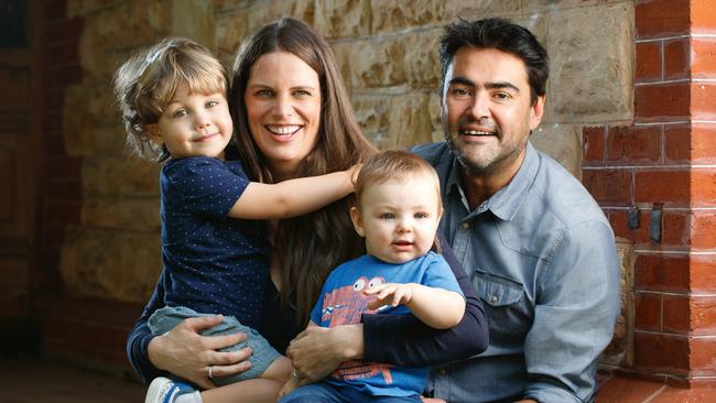 Kate Ellis: “Before I had children, I would have regarded me as someone who needed to get a life.” (Pictured here with husband David Penberthy, and sons Sam (L) and Charlie. Pic: Matt Turner for Stellar)