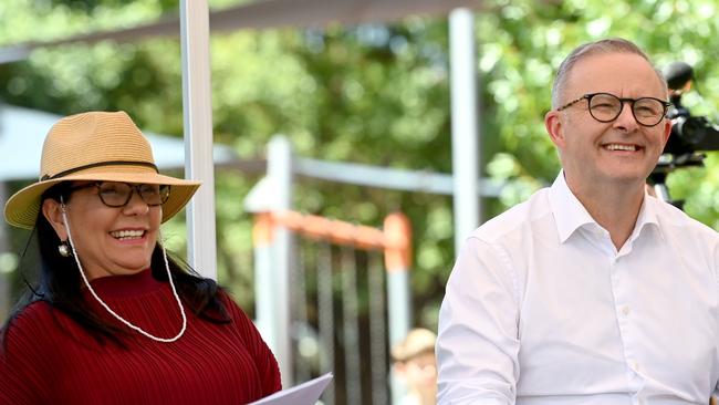 Prime Minister Anthony Albanese and Minister for Indigenous Australians Linda Burney attend the Inner West BBQ for The Voice to Parliament in Sydney. Picture: NCA NewsWire / Jeremy Piper