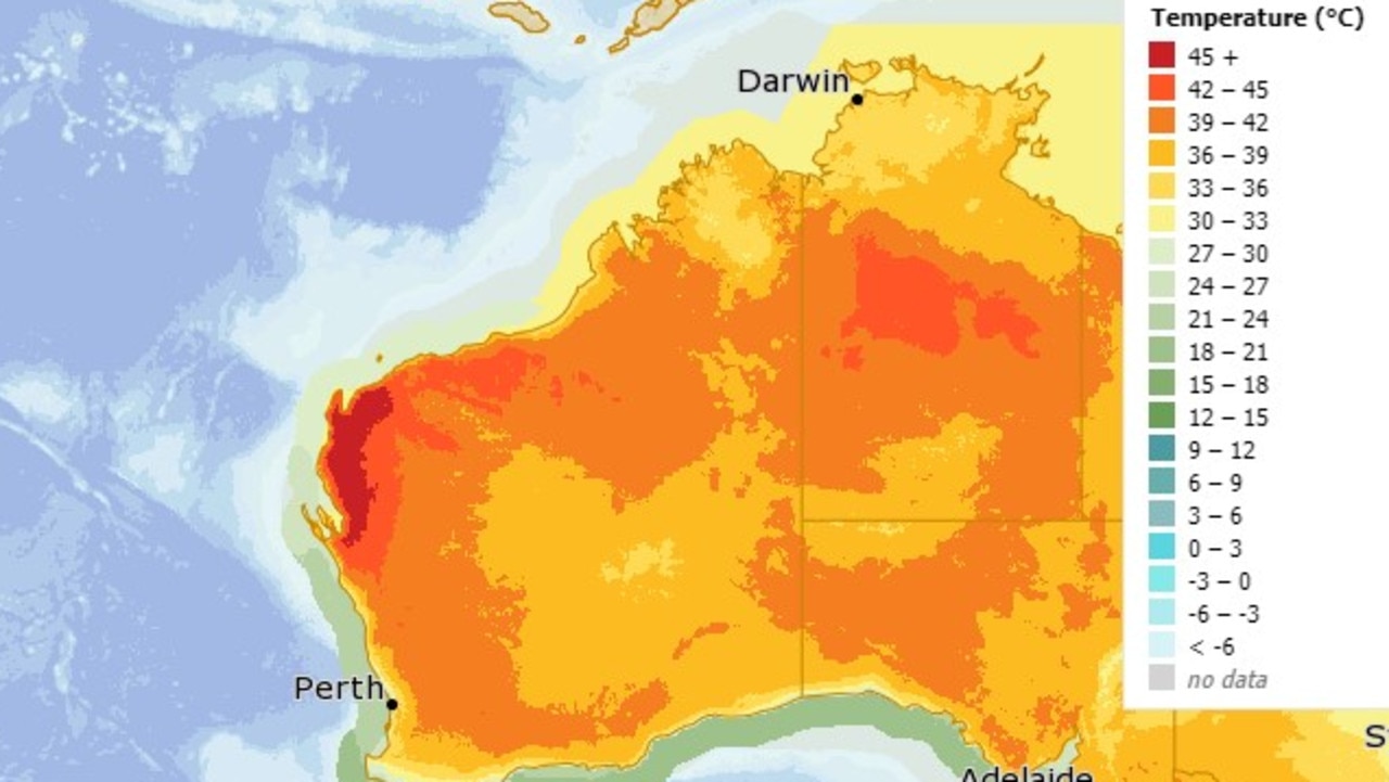 Perth may be in for cooler weather from Dec 30 (pictured) onwards, but the same can’t be said for the rest of WA. Picture: Bureau of Meteorology.