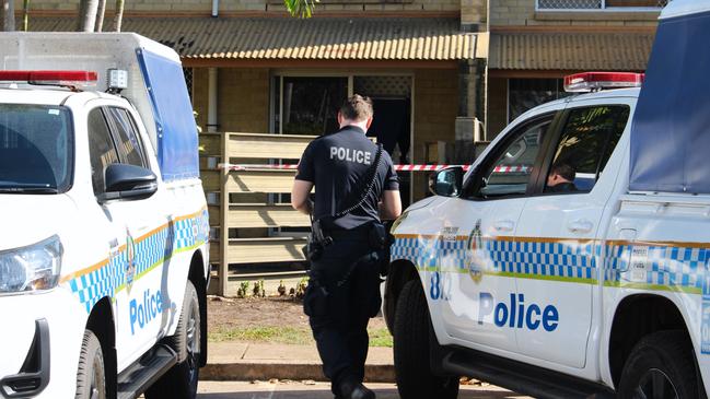 NT Police on the scene in Malak on Wednesday after a 43-year-old woman was found deceased at a residence on Magdelene Court overnight. Picture: Jason Walls