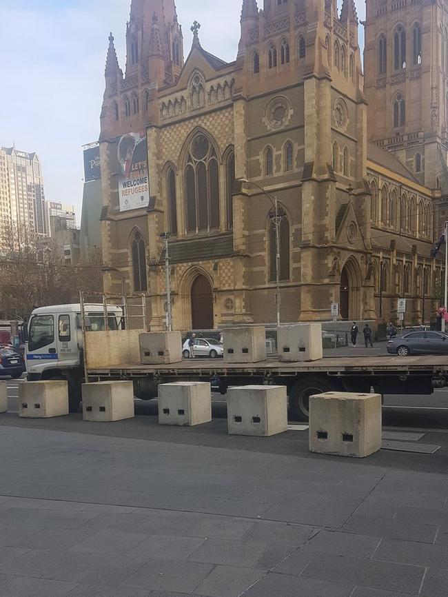 The bollards are aimed at preventing attacks like the Bourke St rampage. Picture: Ryan Tennison