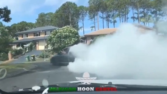 Mexican Hoon Cartel burnout through suburban street