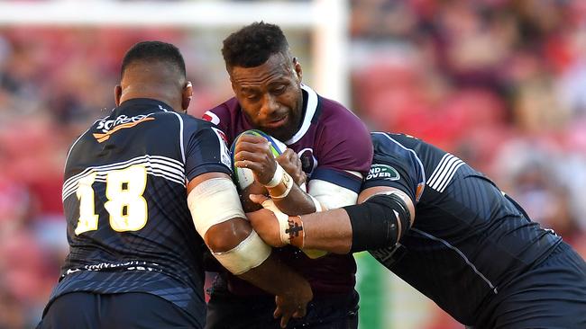 Samu Kerevi takes on the Brumbies defence at Suncorp Stadium. Picture: Getty Images