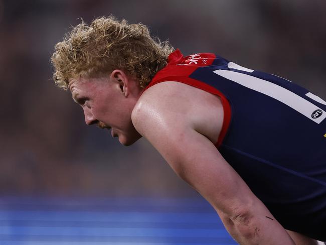 The off-season at the Dees has already been rough. Picture: Darrian Traynor/AFL Photos/via Getty Images