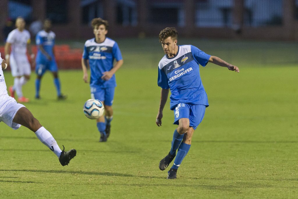 Wade Hall for South West Queensland Thunder against Magpies Crusaders in NPL Queensland men round five football at Clive Berghofer Stadium, Saturday, March 2, 2019. Picture: Kevin Farmer