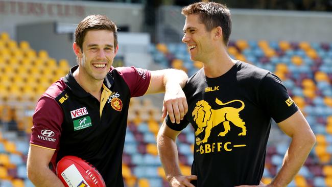 Ryan Bastinac with Simon Black at the Gabba. Picture: Darren England