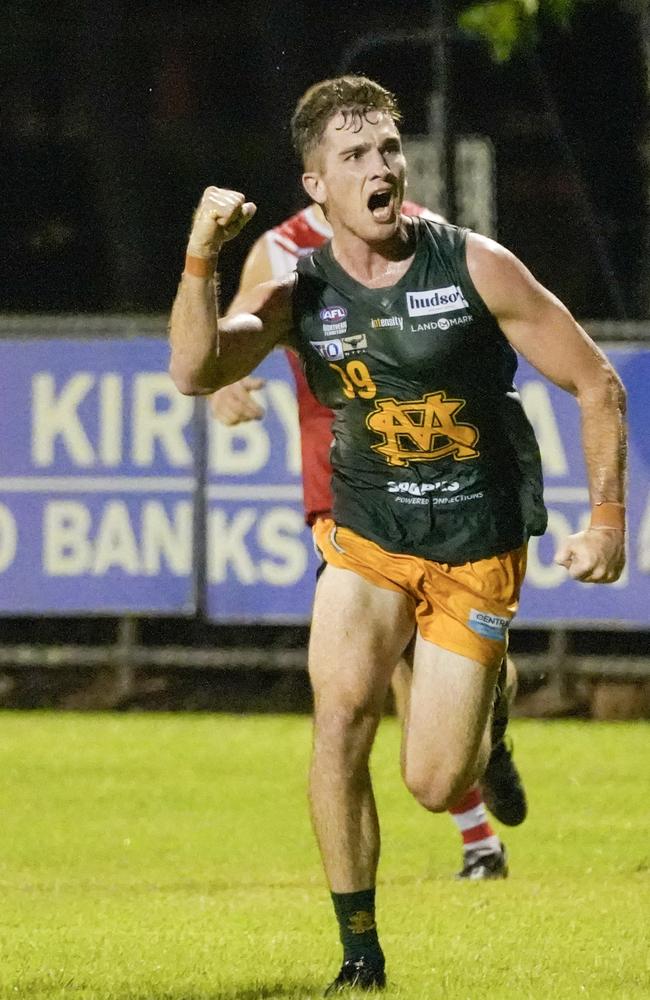 St Mary's Charlton Offermans celebrates a goal in the 2023-24 NTFL season. Picture: Tymunna Clements / AFLNT Media