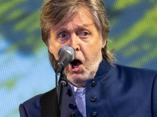 GLASTONBURY, ENGLAND - JUNE 25: Paul McCartney performs on The Pyramid Stage during day four of Glastonbury Festival at Worthy Farm, Pilton on June 25, 2022 in Glastonbury, England. (Photo by Harry Durrant/Getty Images)