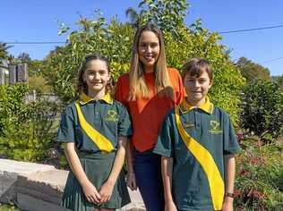 CONSERVATION: Queensland Urban Utilities spokesperson Sarah Owens with Lowood State School Year 6 students Crystal Anderson and Izac Gaydon. Picture: Contributed